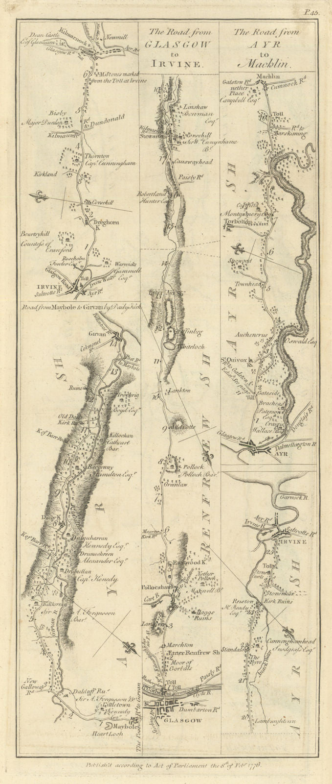 Taylor/Skinner road map 45—Glasgow—Irvine—Kilmarnock—Maybole—Girvan—Ayr 1776