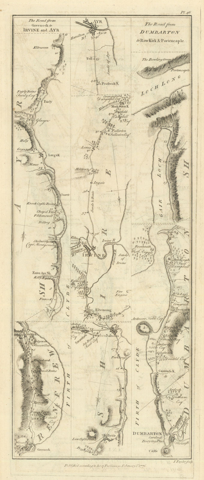Taylor/Skinner road map 46—Greenock—Largs—Irvine—Ayr—Dumbarton—Cardross—Row 1776
