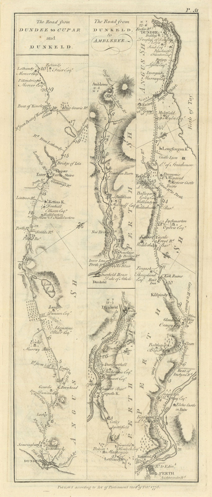 Taylor/Skinner road map 51—Dundee—Kettins—Dunkeld—Amulree—Perth—Longforgan 1776
