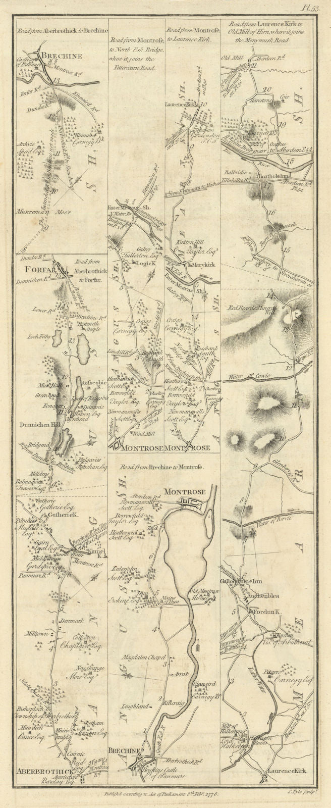 Taylor/Skinner road map 53—Arbroath—Brechin—Forfar—Montrose—Laurencekirk 1776