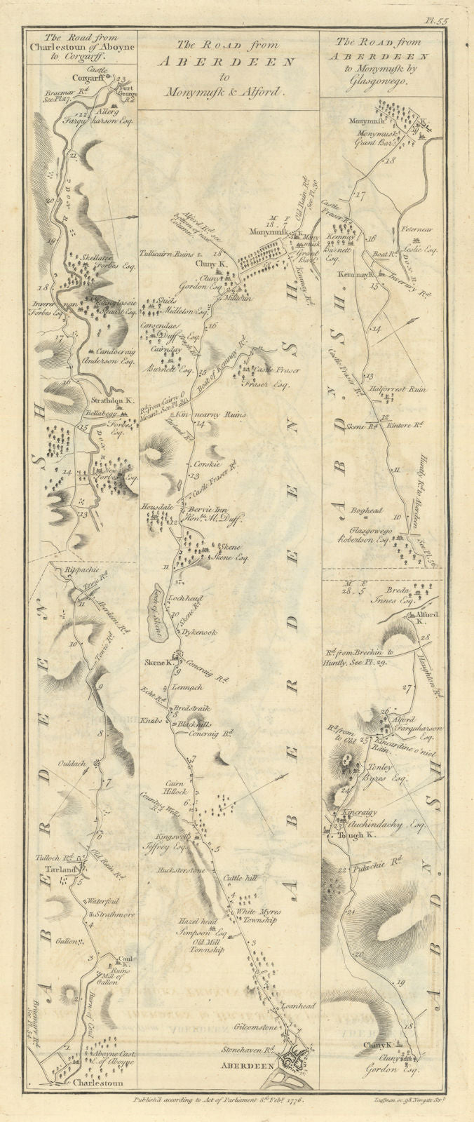 Taylor/Skinner road map 55—Aboyne—Tarland—Aberdeen—Alford—Glasgowego—Kemnay 1776