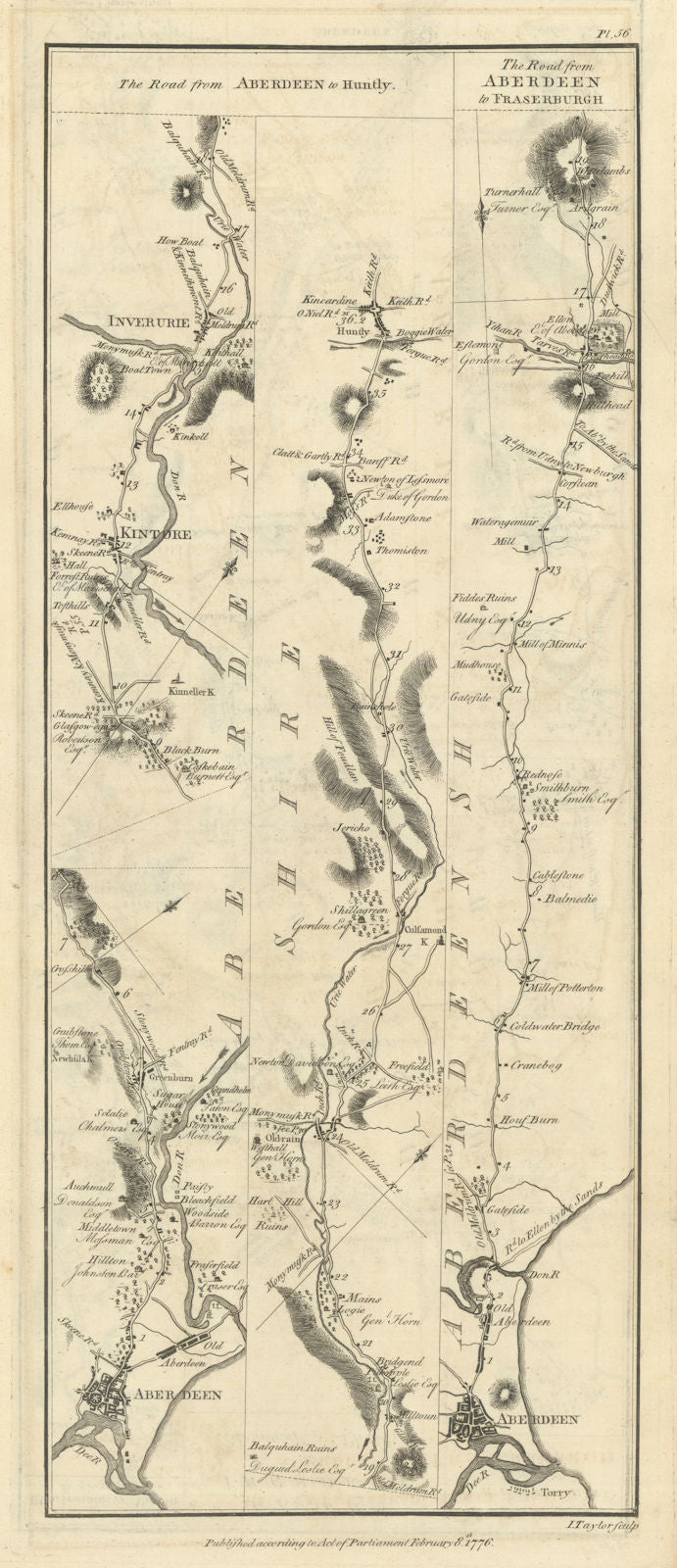 Taylor/Skinner road map 56—Aberdeen—Inverurie—Old Rayne—Balmedie—Ellon 1776