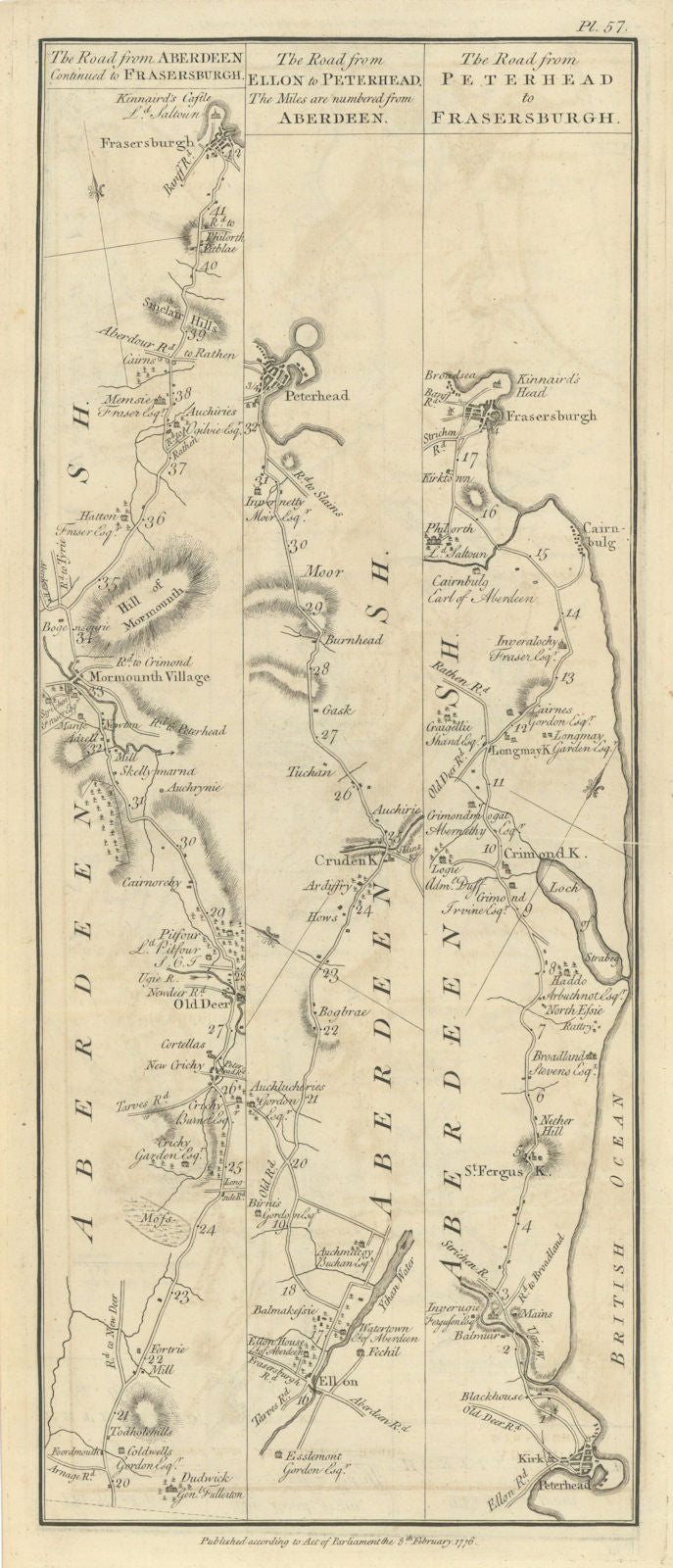 Taylor/Skinner road map 57—Mormond—Fraserburgh—Cruden—Peterhead—Crimond 1776