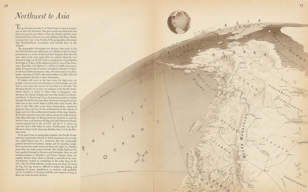 Northwest to Asia—Persuasive map—World War 2—Richard Edes Harrison—Fortune 1944