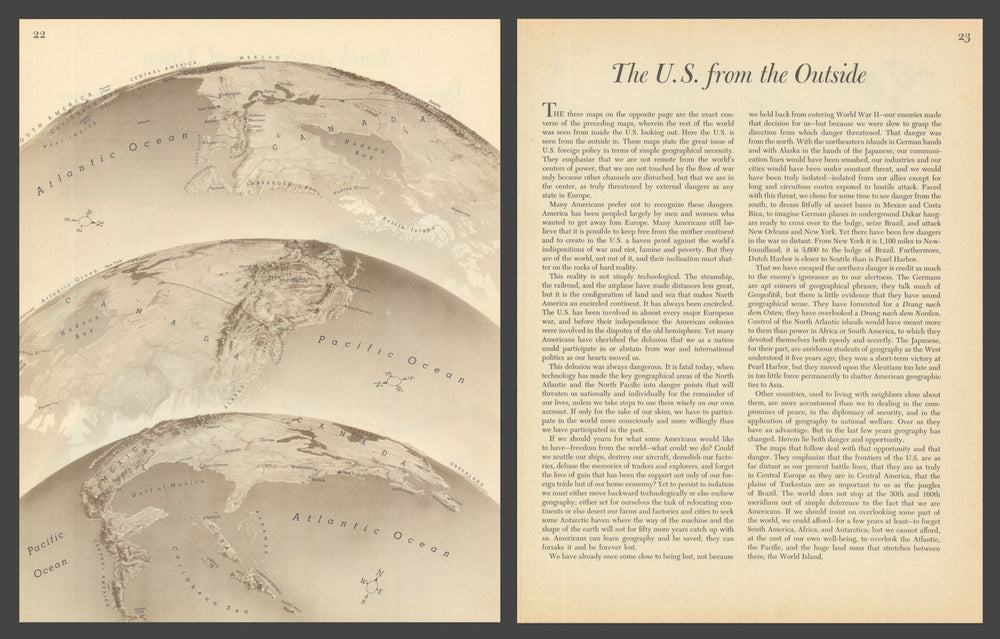 The U.S. from the Outside—Persuasive map—World War 2—Richard Edes Harrison 1944