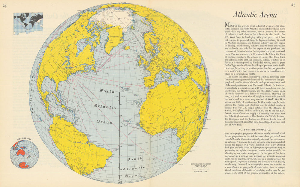Atlantic Arena—Persuasive map—World War 2—Richard Edes Harrison—Fortune 1944