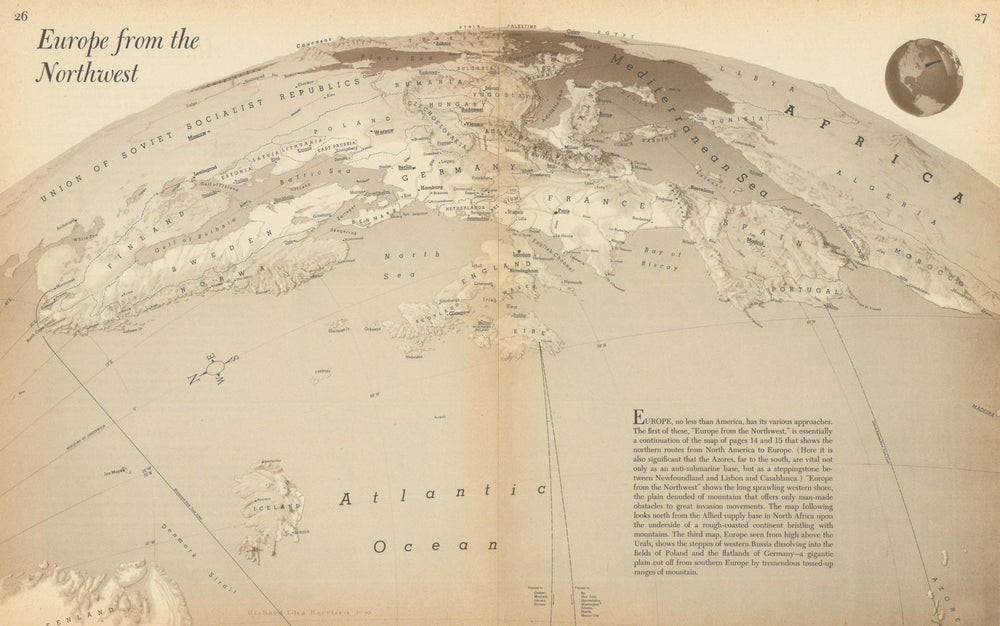Europe from the Northwest—Persuasive map—World War 2—Richard Edes Harrison 1944