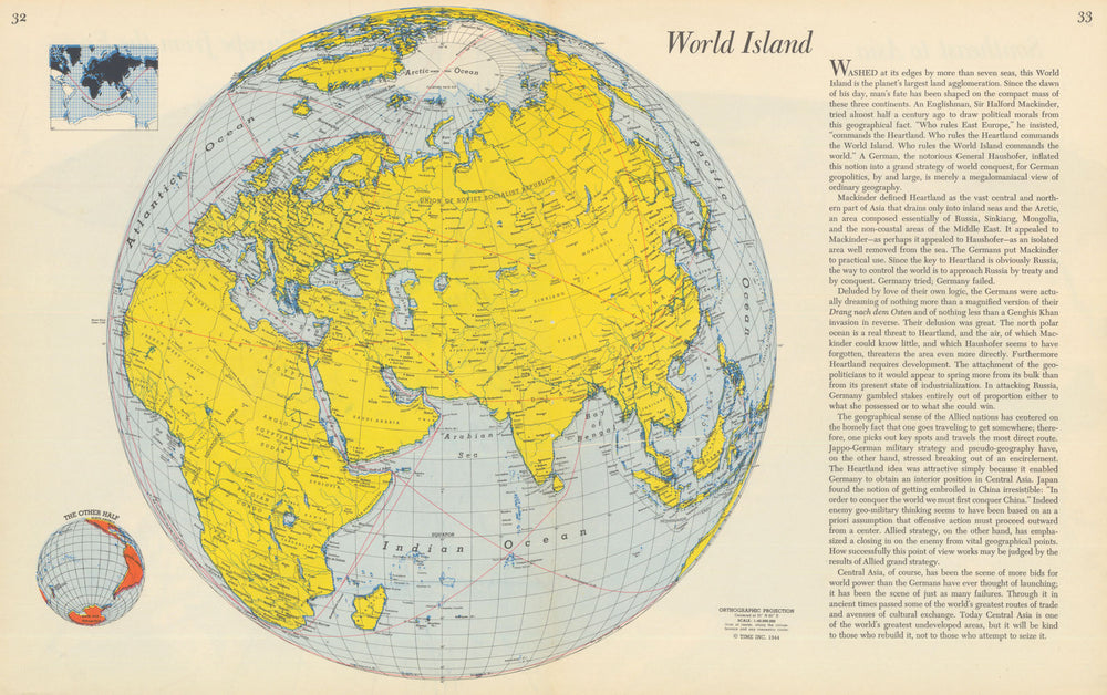 World Island—Persuasive map—World War 2—Richard Edes Harrison—Fortune 1944