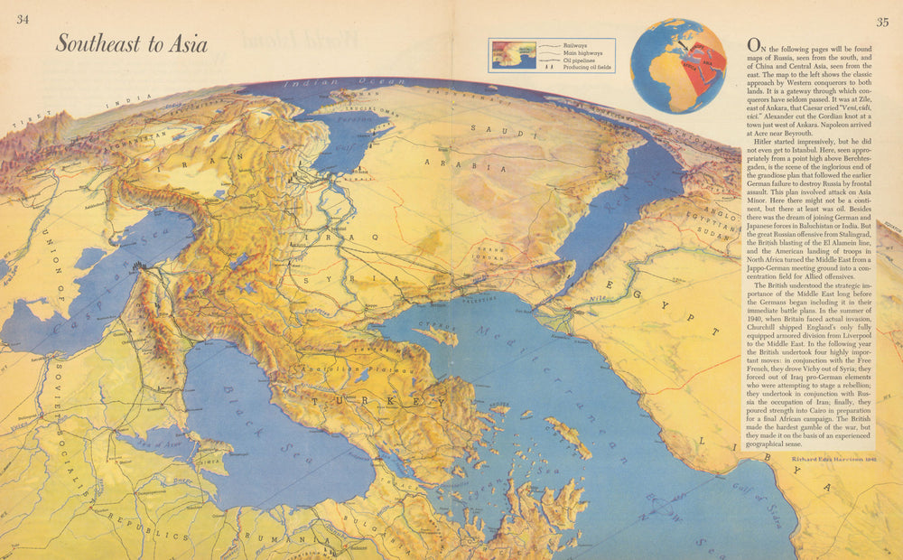 Southeast to Asia—Persuasive map—World War 2—Richard Edes Harrison—Fortune 1944