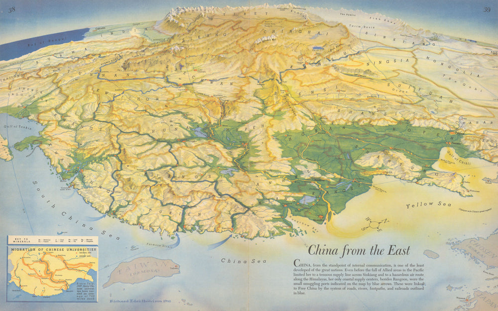 China from the East—Persuasive map—World War 2—Richard Edes Harrison 1944