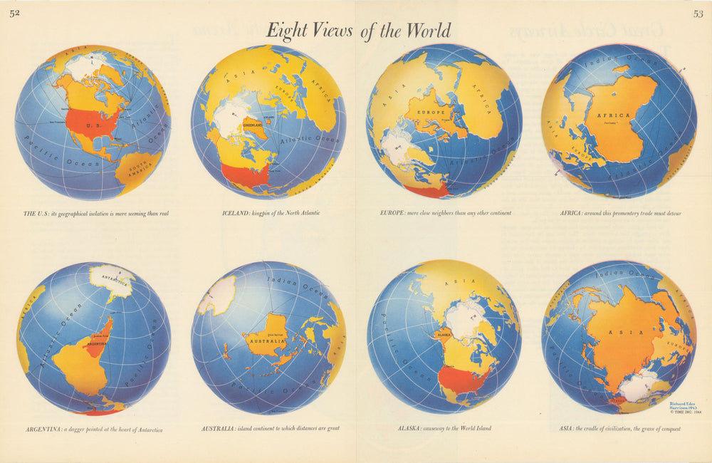 Eight Views of the World—Persuasive map—World War 2—Richard Edes Harrison 1944