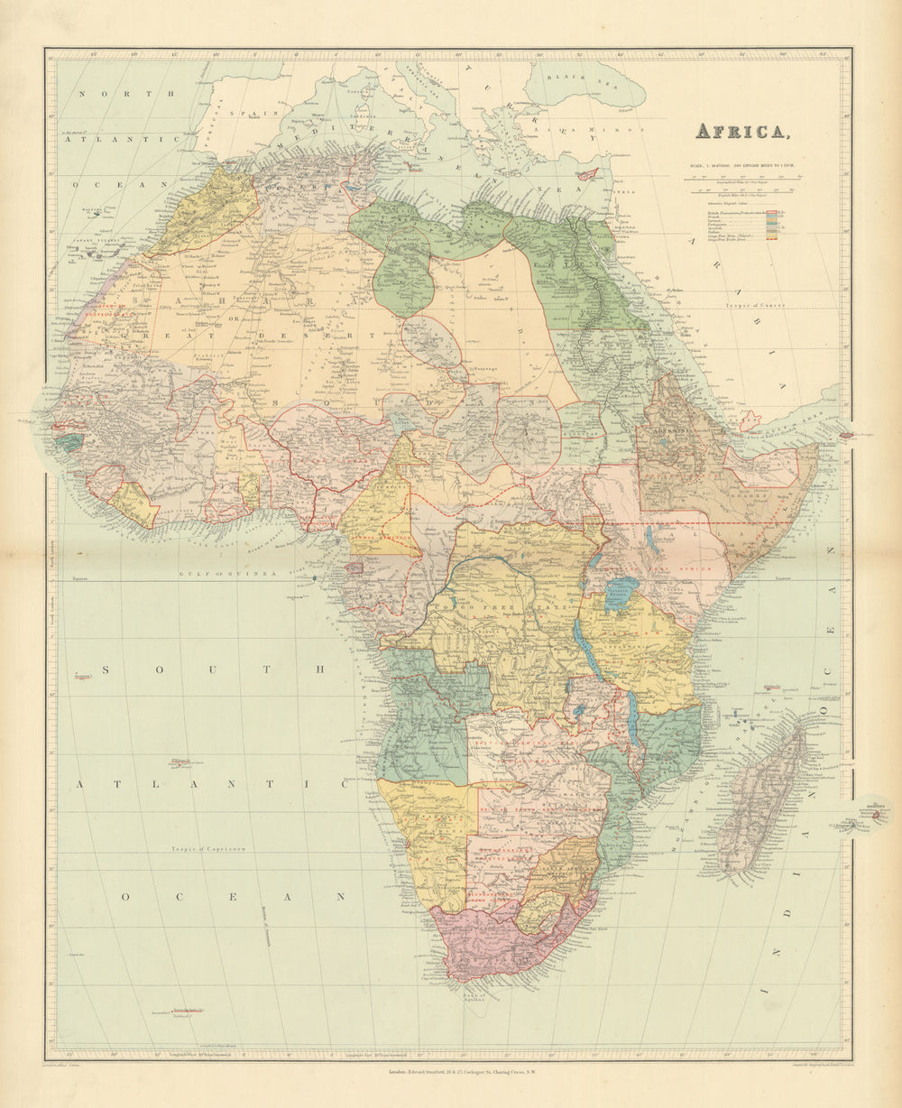 Africa. Congo Free Trade Area. British South Africa Company. STANFORD 1894 map