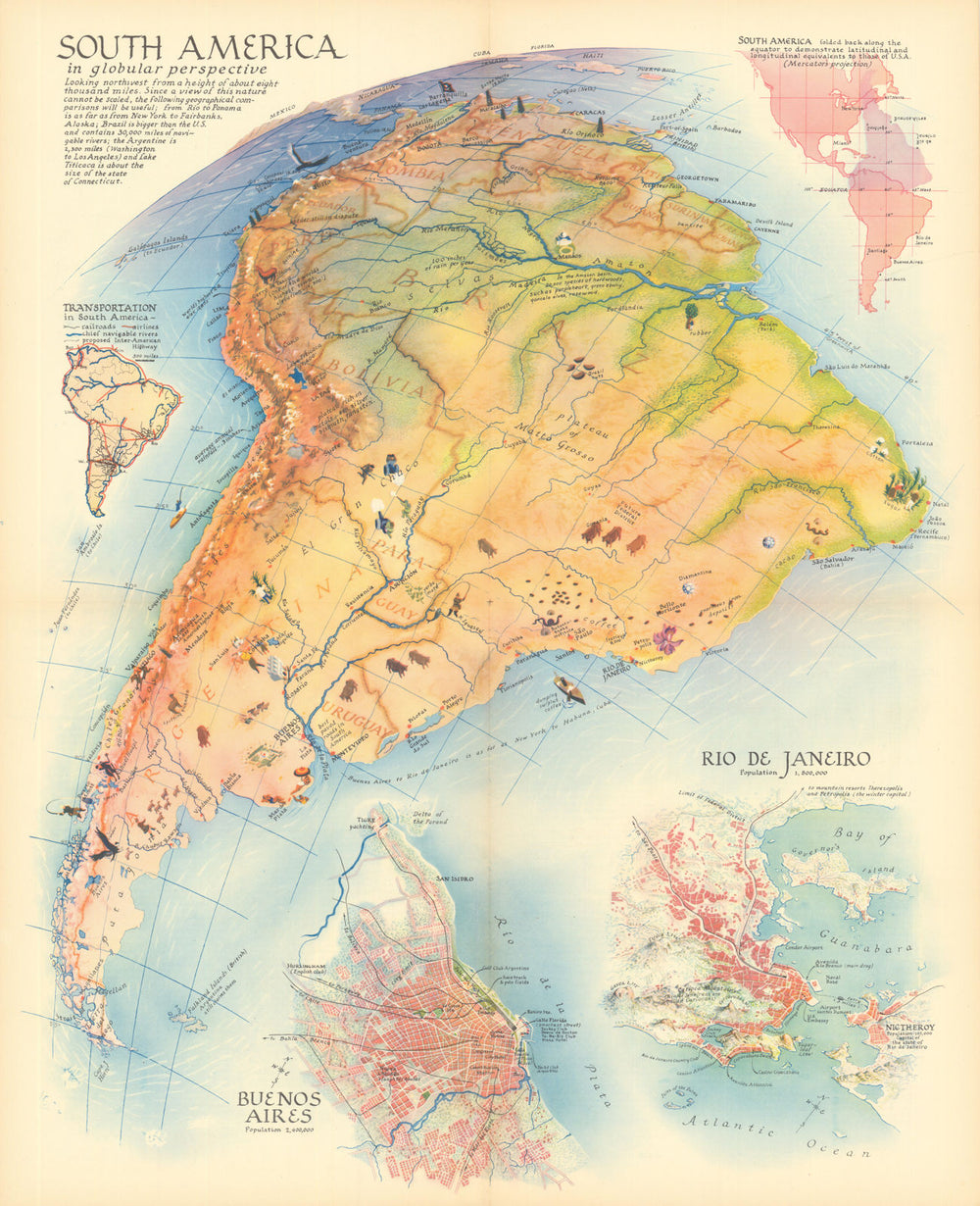 South America in globular perspective—pictorial map—Richard Edes Harrison 1937
