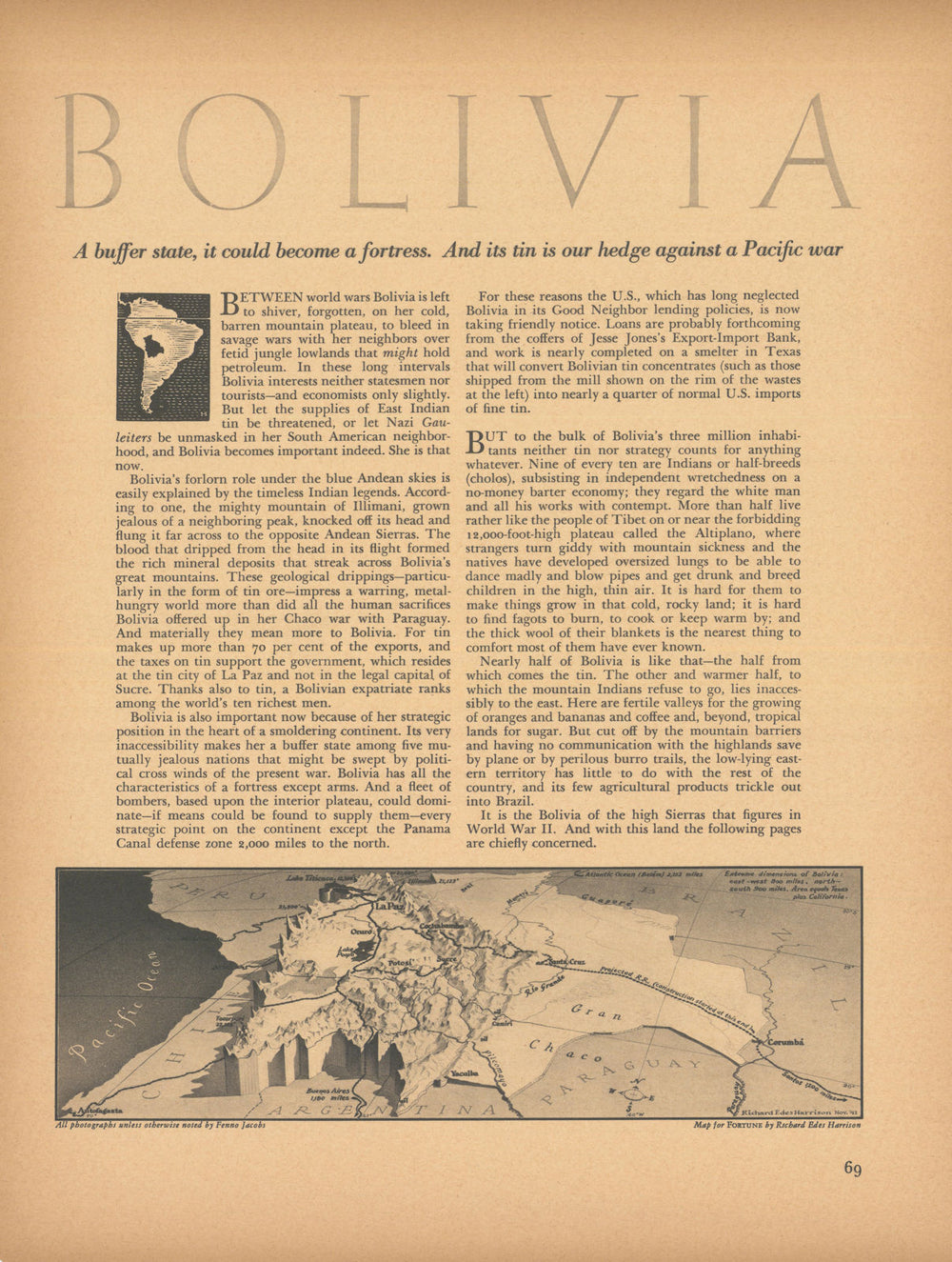 Bolivia—WW2 persuasive perspective map—Andes—Richard Edes Harrison 1942