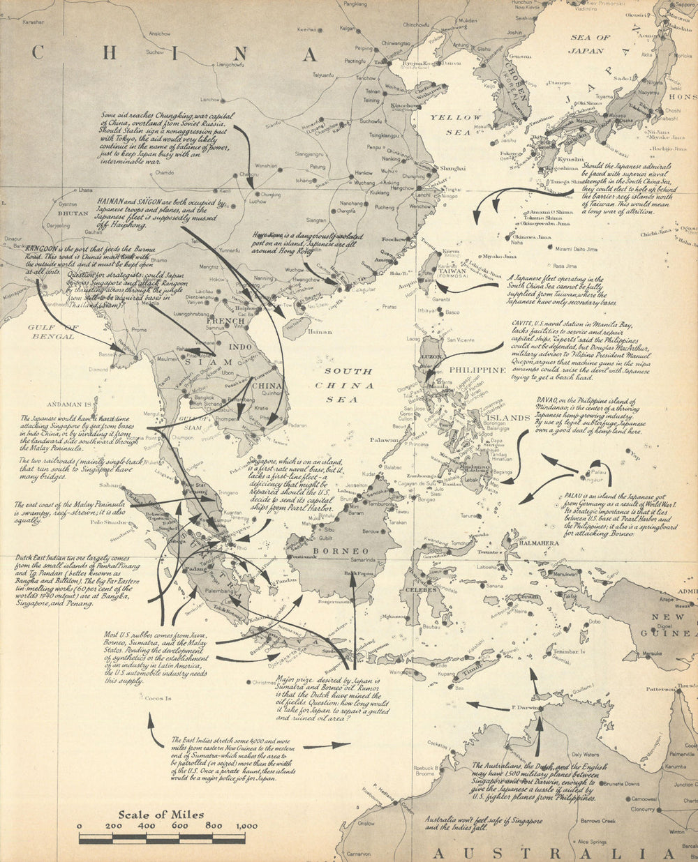 Pre-Pearl Harbor Western Pacific naval strategic threat appraisal map—April 1941