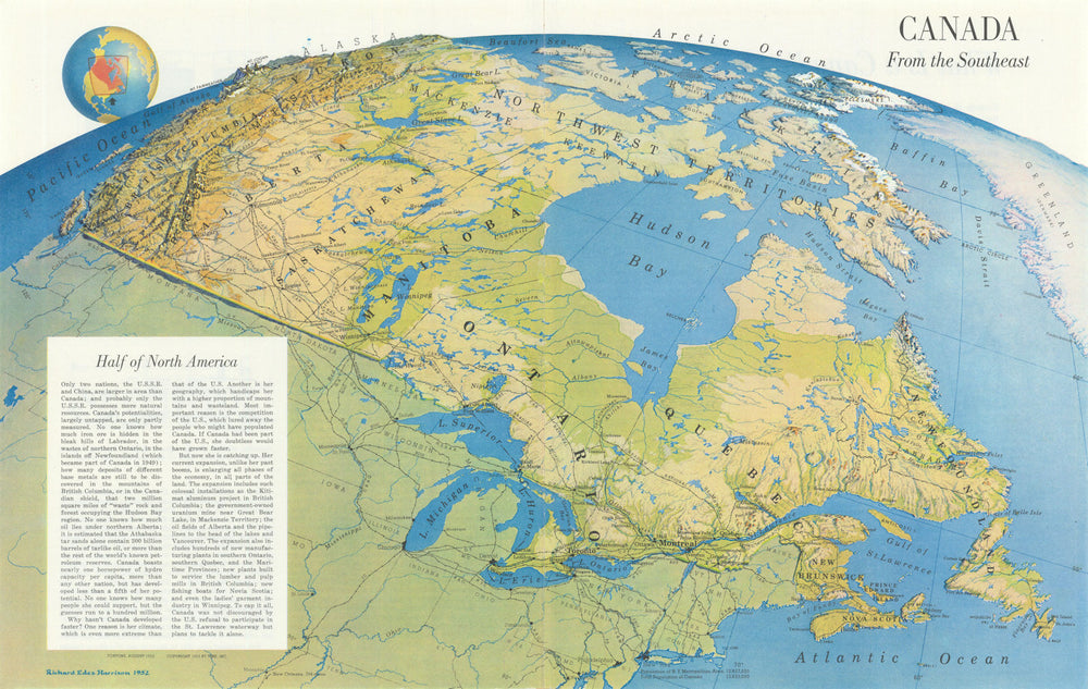 Canada From the Southeast—perspective view by Richard Edes Harrison 1952 map