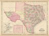 Johnson's Texas. US state map showing counties and Comanche & Kiowa lands 1866