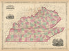 Johnson's Kentucky and Tennessee. US state map showing counties 1866 old