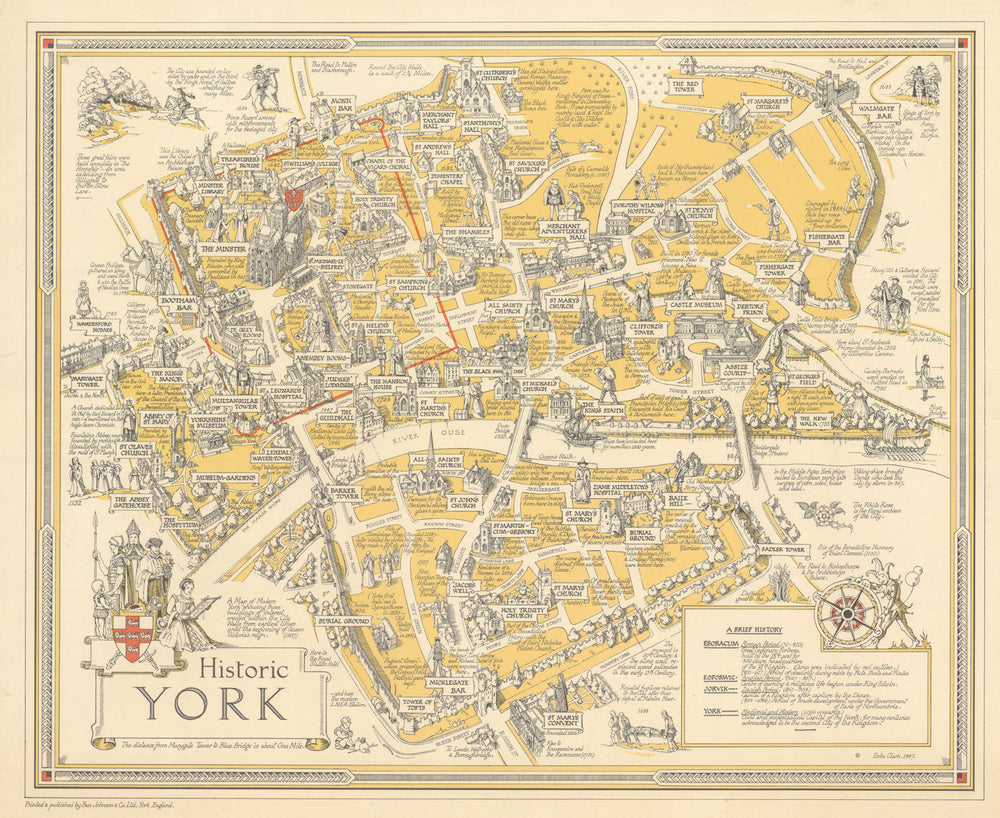 Historic York by Estra Clark. Decorative vintage pictorial city plan ...