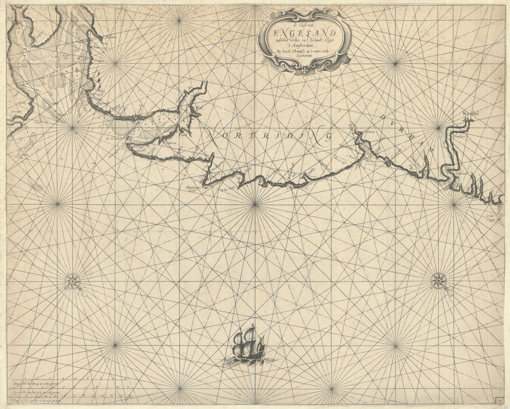 De Cust van Engeland, tusschen Welles en ’t Eylandt Cogge—Lootsman c1680 map