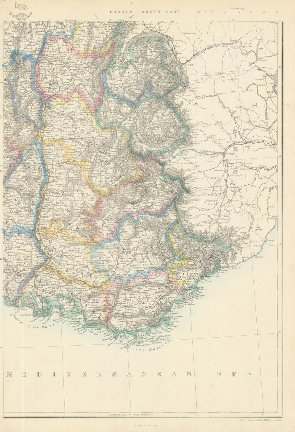 FRANCE SOUTH EAST. Upon annexation of Savoie & Comte de Nice. JW LOWRY 1863 map
