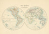 The World in Hemispheres by W. & A.K. Johnston 1885 old antique map plan chart