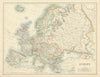 Europe by W. & A.K. Johnston 1885 old antique vintage map plan chart