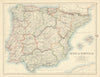 Spain and Portugal by W. & A.K. Johnston 1885 old antique map plan chart