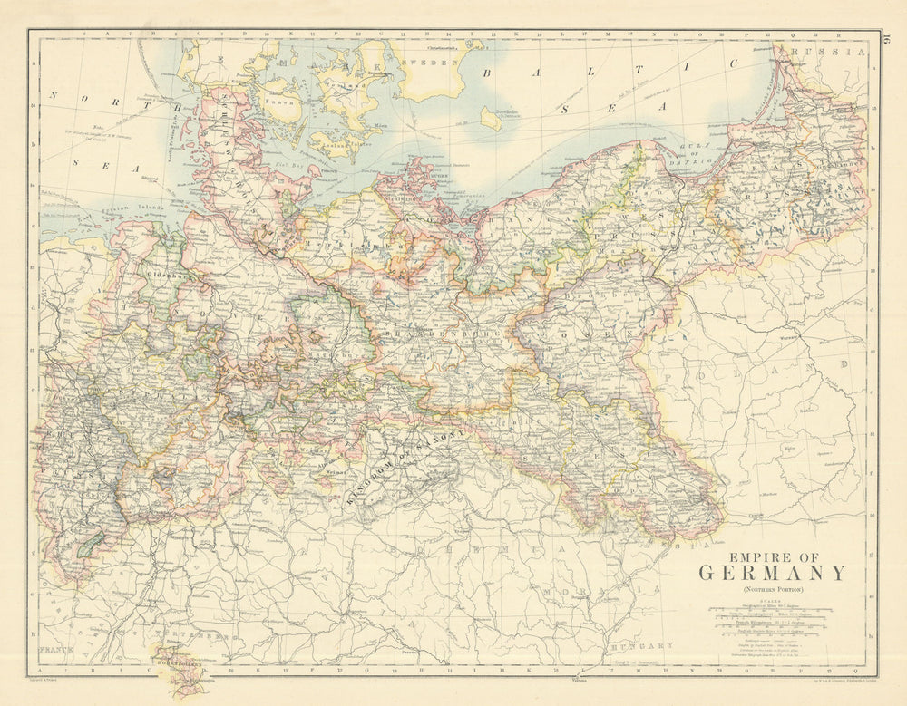 Empire of Germany (Northern Portion) by W. & A.K. Johnston 1885 old map