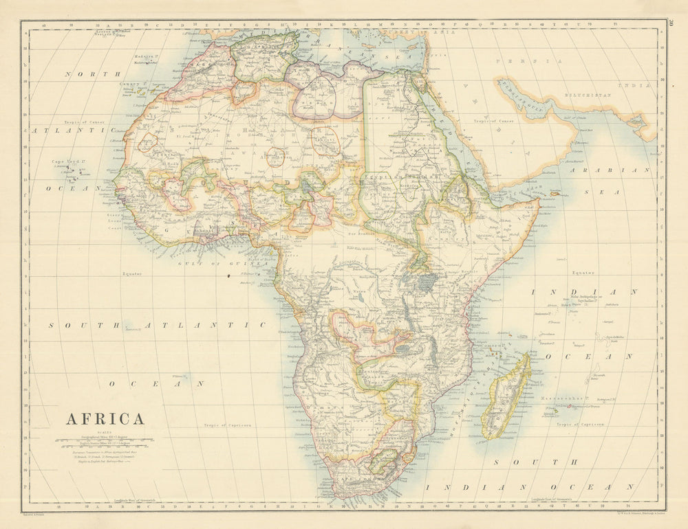 Africa by W. & A.K. Johnston 1885 old antique vintage map plan chart