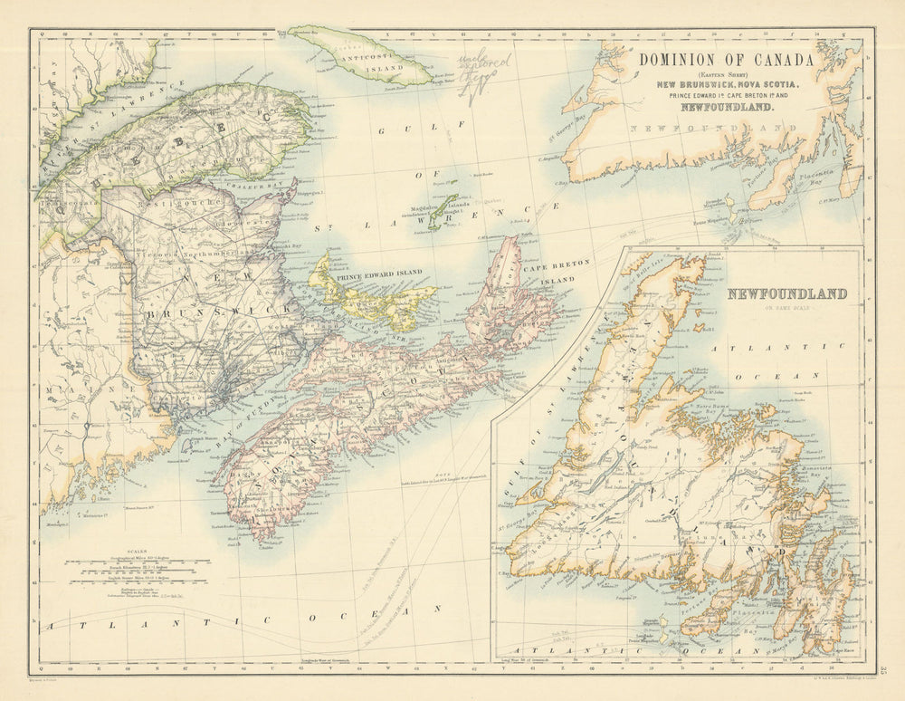 Dominion of Canada (East) Maritime provinces 1885 old antique map plan chart