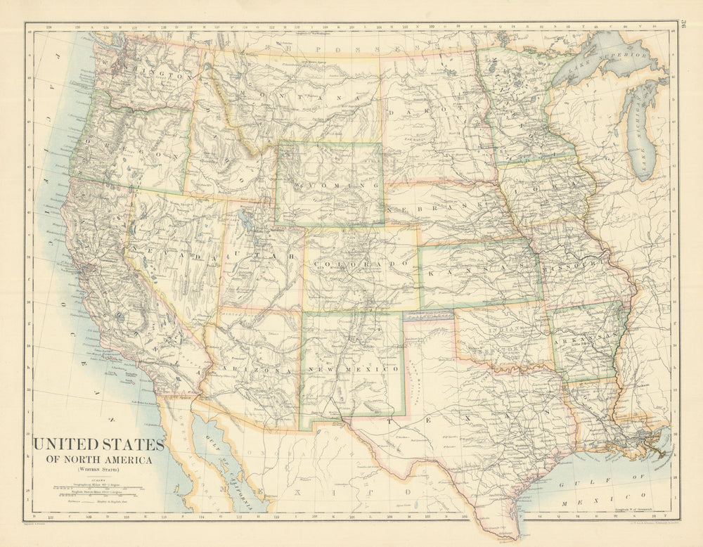 United States of North America (Western States) by W. & A.K. Johnston 1885 map