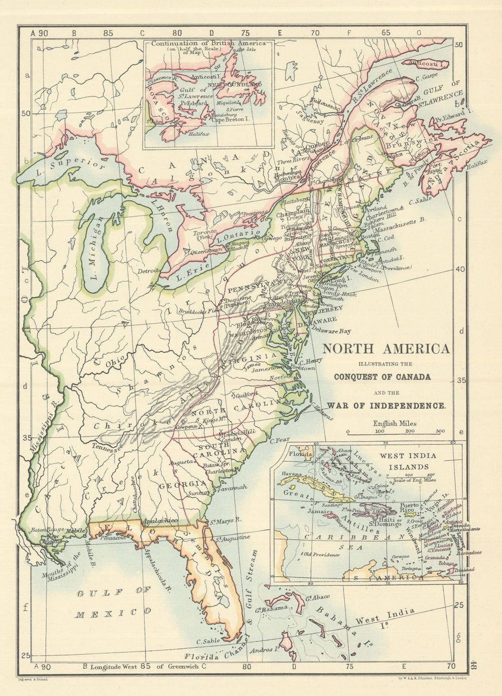 North America illustrating the Conquest of Canada & Revolutionary War 1885 map