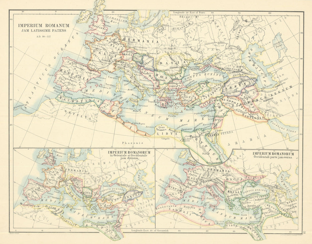 Imperium Romanum by W. & A.K. Johnston. Roman Empire 1885 old antique map