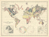 Geological Structure of the Globe according to Ami Boué 1885 old antique map