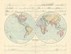 World In Hemispheres with Continental sections. Large 61x49cm. STANFORD 1901 map