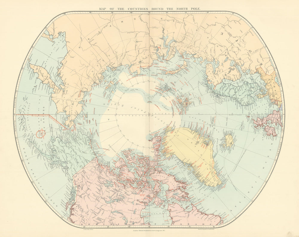 Arctic Regions. North Pole. Explorers' routes dates. Nansen. STANFORD 1901 map