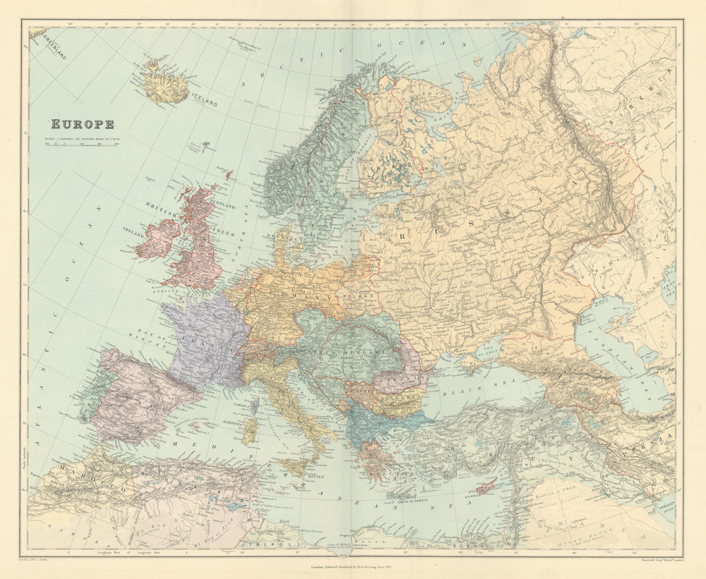 Europe. Great Powers. Austria-Hungary Russia Turkey. 53x64cm. STANFORD 1901 map