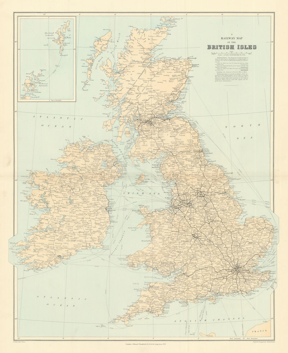 Railway map of the British Isles. England Ireland Scotland Wales. STANFORD 1901