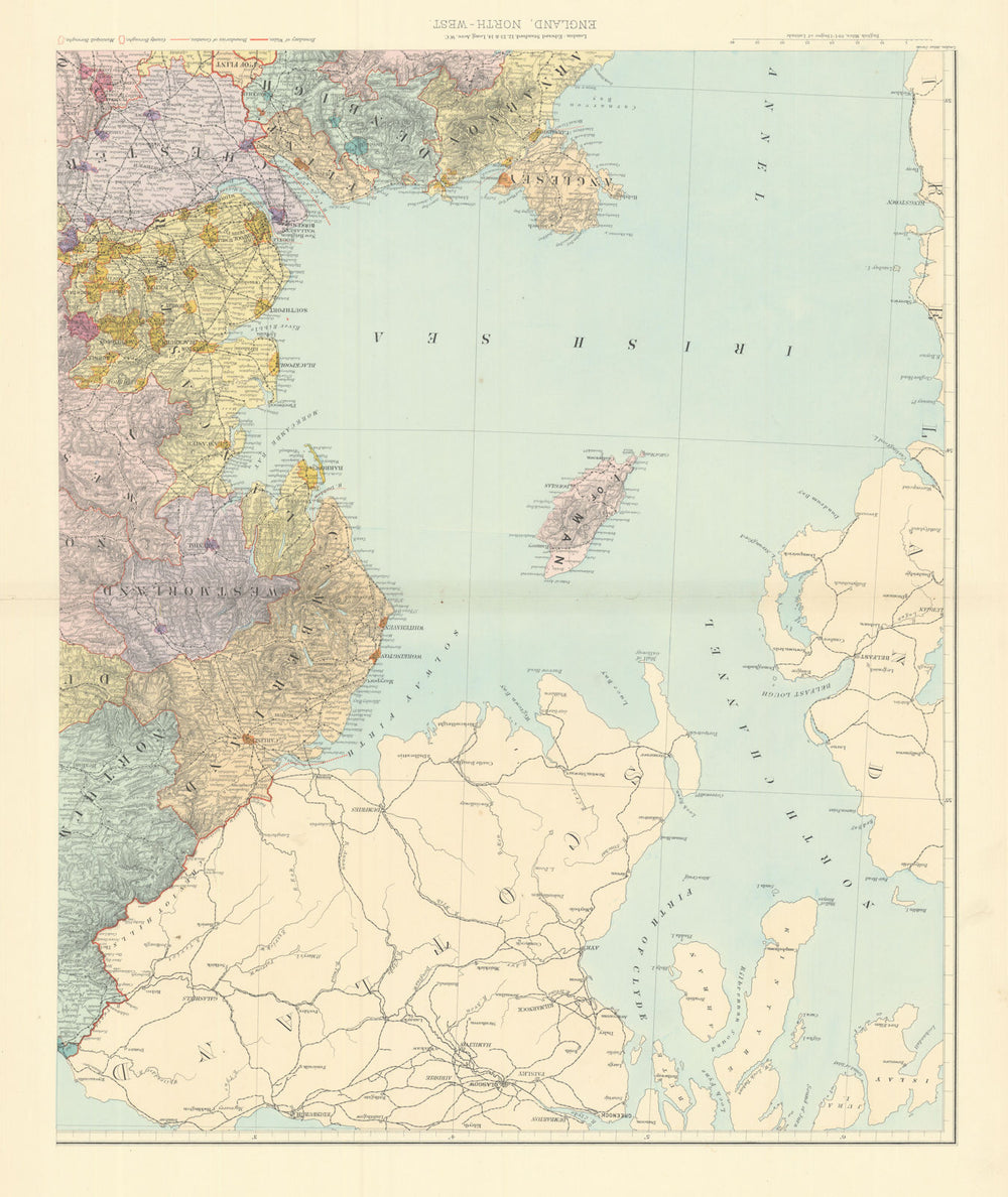 North west England & North Wales. Isle of Man. Large 62x50cm. STANFORD 1901 map