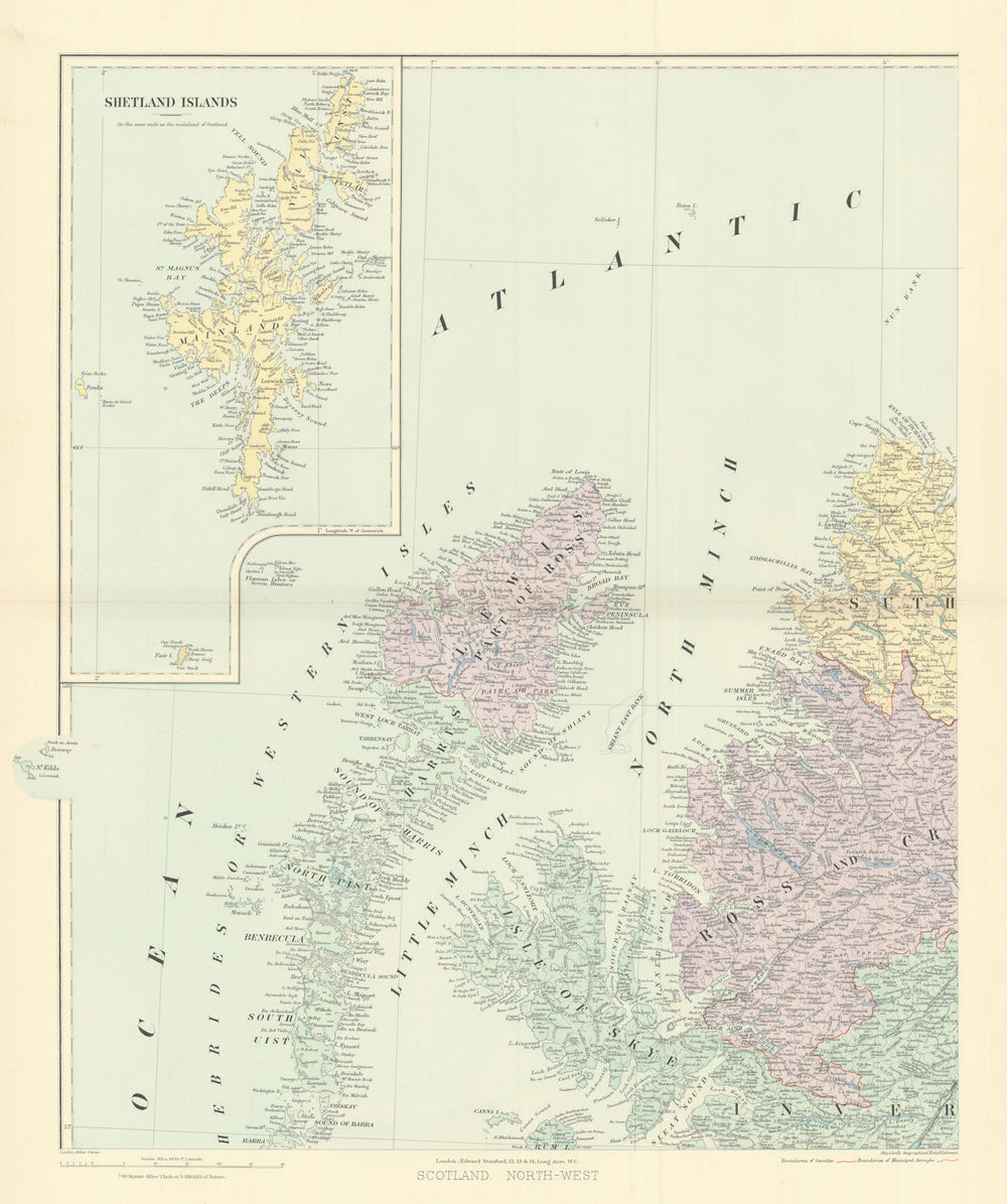 Scotland NW Shetland Western Isles Hebrides Skye Ross. 61x52cm STANFORD 1901 map