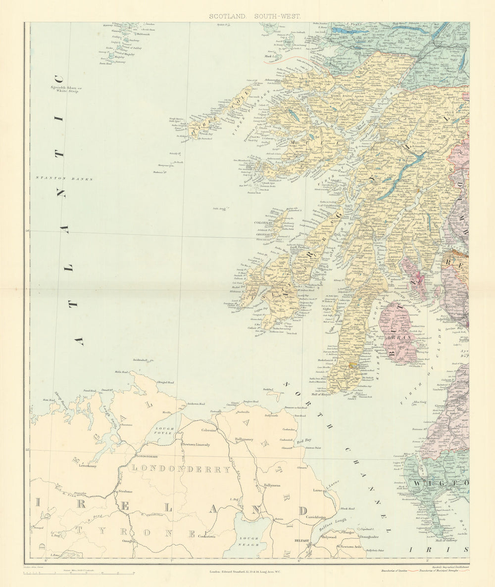 Scotland S.W. Argyll Islay Jura Kintyre Mull Tiree. 61x50cm. STANFORD 1901 map