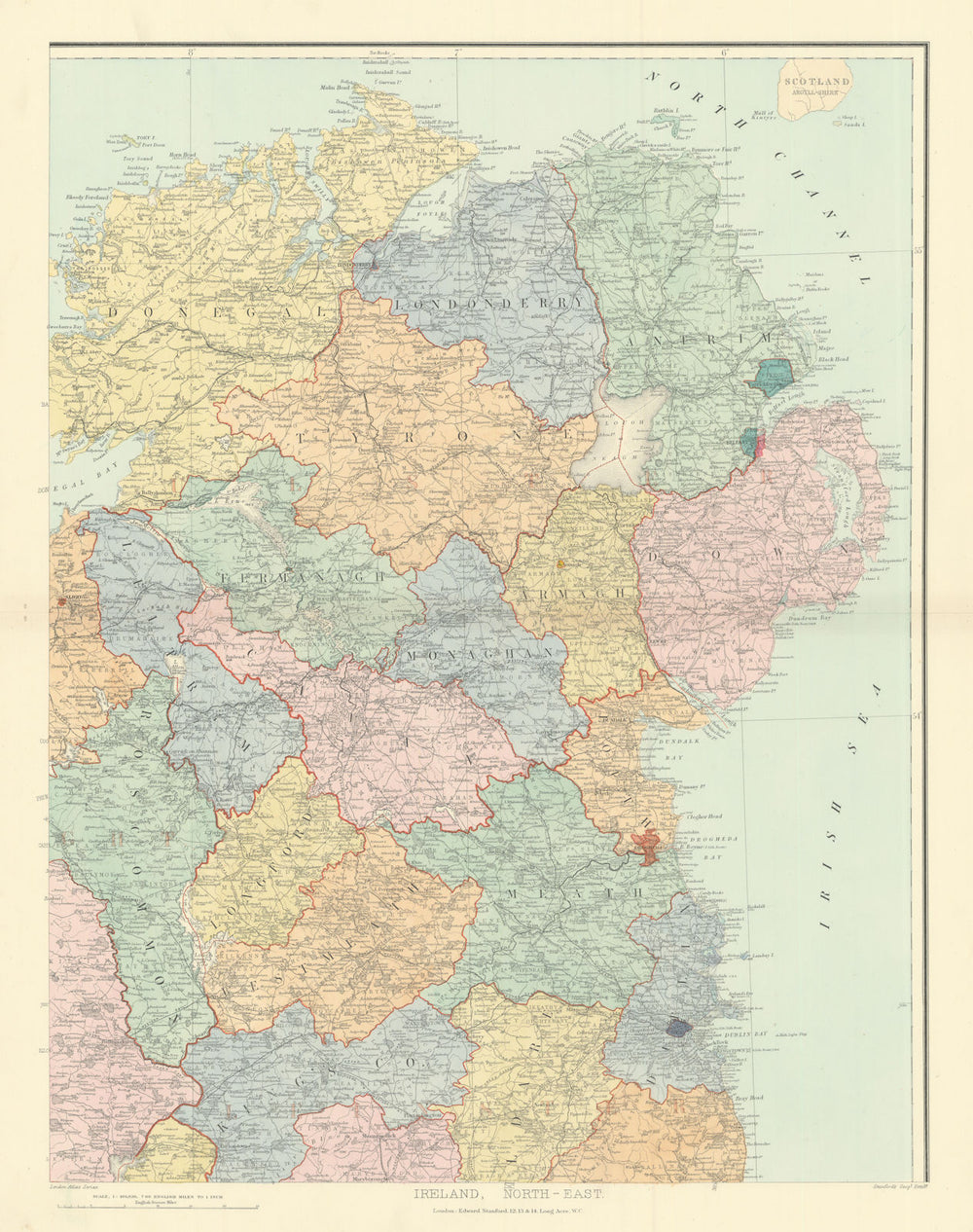 Ireland north-east Ulster Down Antrim Armagh Londonderry &c. STANFORD 1901 map