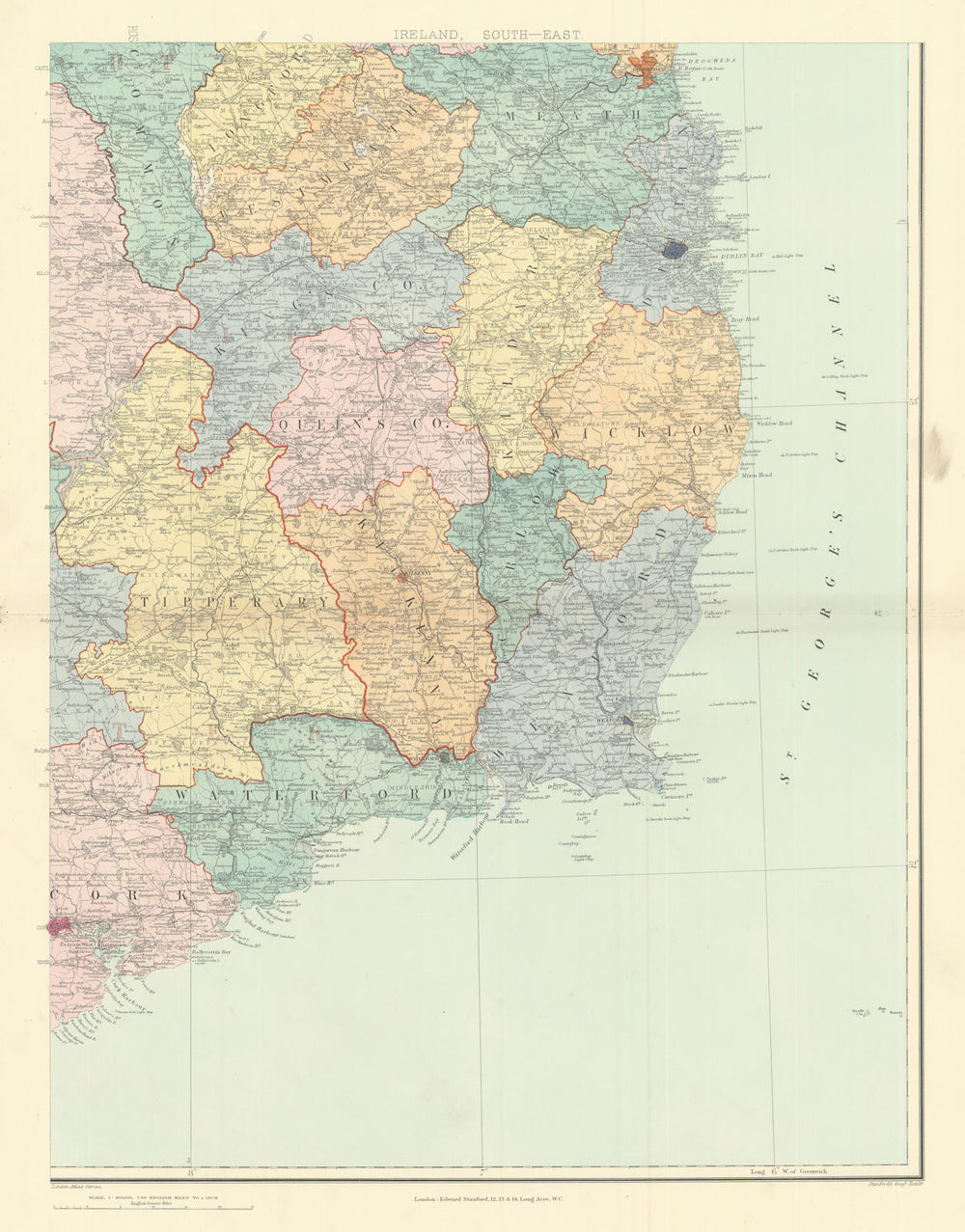 Ireland south-east Leinster Kildare Wicklow Dublin Tipperary. STANFORD 1901 map