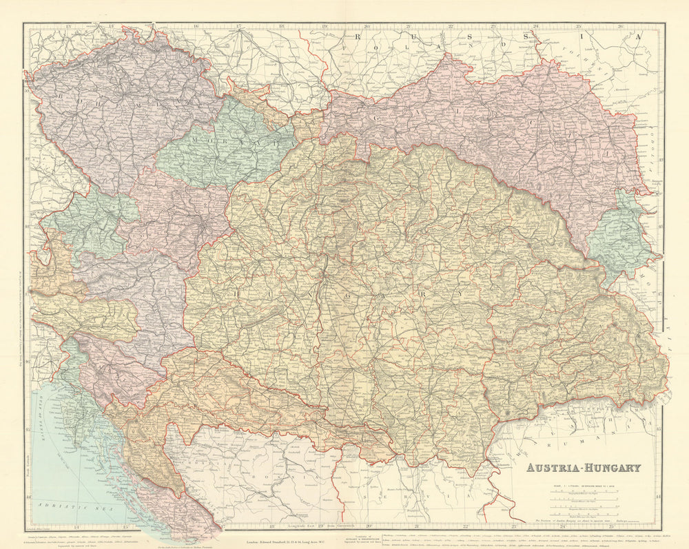 Austria-Hungary. Croatia Czechia Bohemia Galicia Transylvania. STANFORD 1901 map