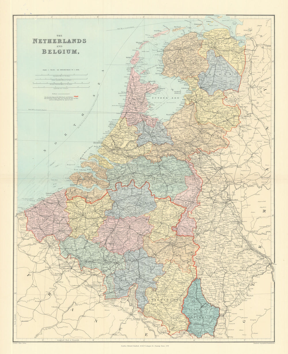 Netherlands & Belgium. Benelux. Projected Great Dyke. 68x54cm. STANFORD 1901 map