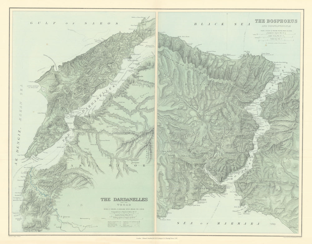 Bosphorus & Constantinople. Dardanelles & Troad. Istanbul. STANFORD 1901 map