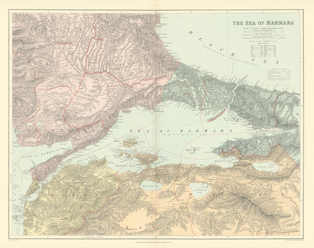 Sea of Marmara & adjacent region. Northwest Turkey. 51x65cm STANFORD 1901 map