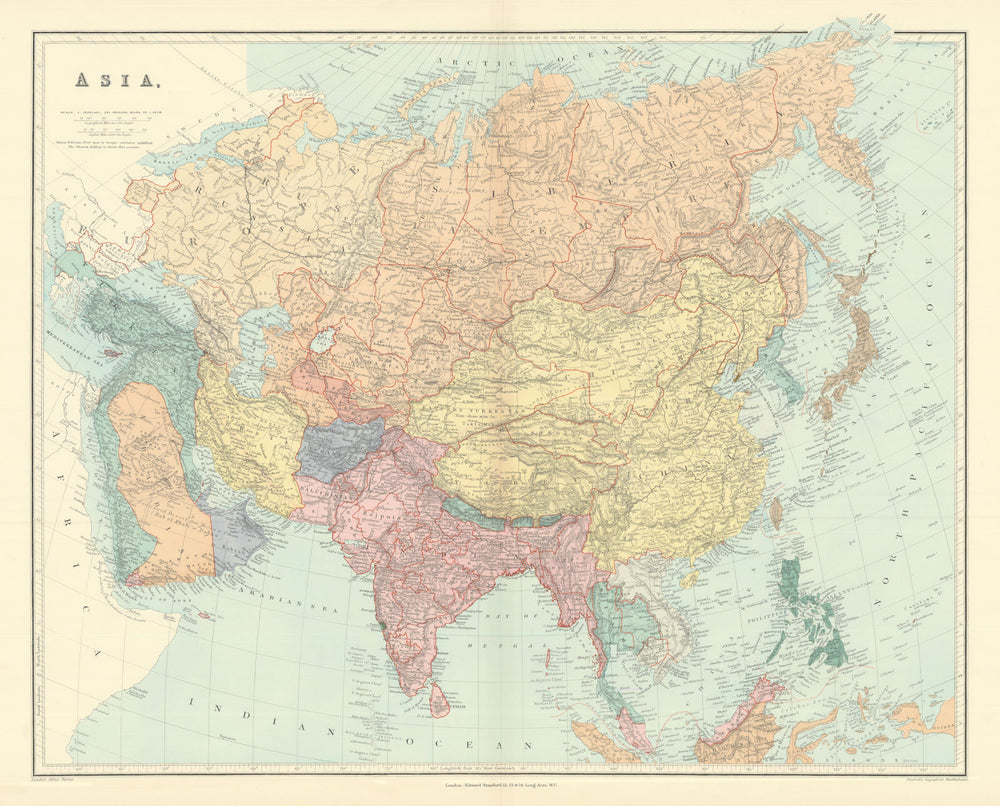 ASIA Japanese Formosa British India Siam Oman Abu Debi (Dhabi) STANFORD 1901 map