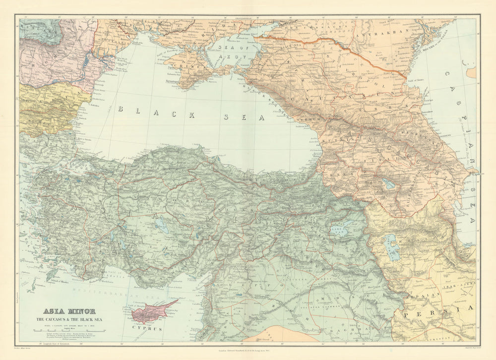 Asia Minor Caucasus & Black Sea. Turkey Syria Georgia Armenia. STANFORD 1901 map